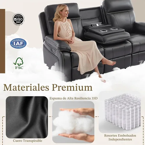 Vista 4 de Sofá Reclinable Eléctrico con Mesa Plegable, Sofá Reclinable Eléctrico de Cuero Transpirable, Sofá Reclinable Loveseat Eléctrico