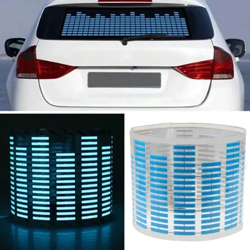 Vista 2 de Pegatinas adhesivas para auto con luces LED brillantes, sensor de sonido y música, ecualizador, ritmo, lámpara de voz, flash de audio, 90 x 25 cm