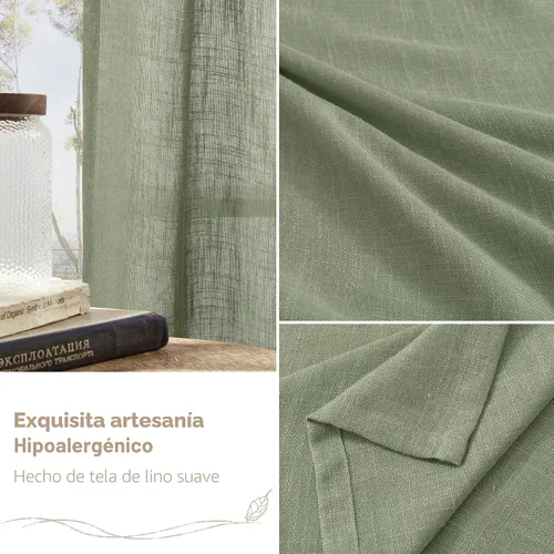 Vista 6 de LAMIT Cortinas semitransparentes de lino de 96 pulgadas de largo para sala Verde salvia