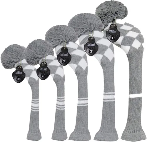 Vista 9 de Scott Edward Knit Golf Club Cover with a Pom Set of 5 Head Covers Protect Driver Wood(460cc) 1 Fairway Wood2 and Hybrid/UT2 with Rotating Club
