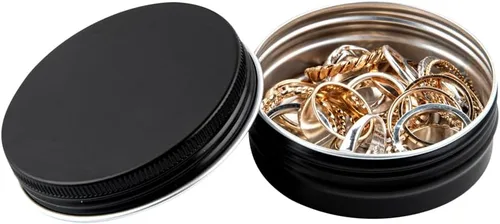 Vista 8 de Restaurantware RW Base - Cajas de almacenamiento de lata de 2 onzas, 100 cajas redondas de lata con tapas, tapas atornillables duraderas