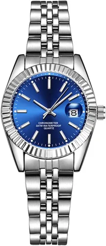 Vista 13 de Reloj analógico de cuarzo para mujer, clásico, plateado, de acero inoxidable, resistente al agua, reloj analógico Plateado (Classic Silver)