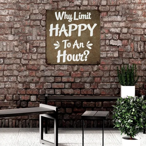 Vista 4 de Letreros de metal inspiradores Why Limit Happy To An Hour motivacional de metal para pared, arte de pared de metal retro a la moda, elegante