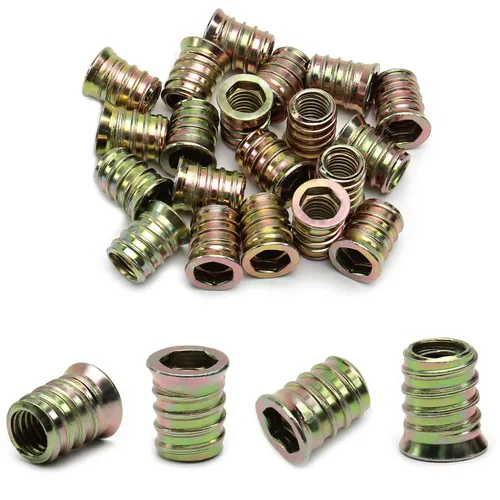 Vista 38 de MroMax 20 piezas de insertos de tuerca para muebles M6x10mm, acero al carbono, zincado, hexagonal interno, tornillo con brida, insertos de madera