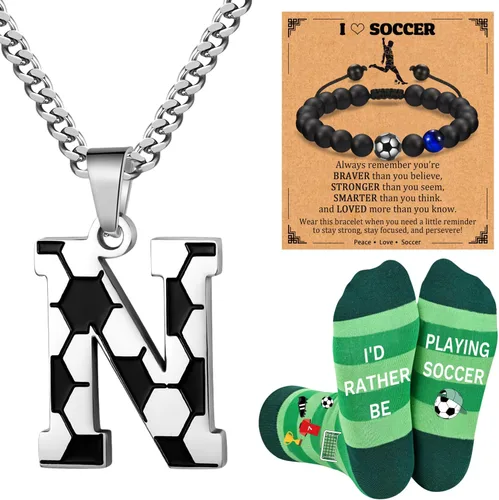Vista 19 de Soccer Gifts Set A-Z Letter Soccer Necklace for Men Novelty Soccer Socks&Soccer Bracelets for Soccer Lovers