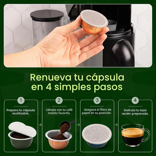Vista 3 de My-Cap Filtros de papel para cápsulas de café para usar con tapas, cápsulas reutilizables para cafeteras de línea Vertuo, filtros de papel de café