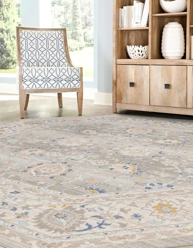 Vista 2 de Unique Loom Whitney Collection - Alfombra tradicional con borde (7 pies x 7 pies octagonal, gris nube)