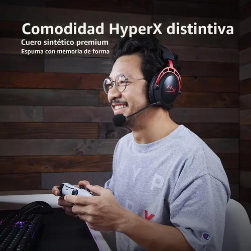 Vista 5 de HyperX Cloud Alpha Wireless - Auriculares para juegos para PC, batería de 300 horas, auriculares DTS: audio espacial X, espuma viscoelástica