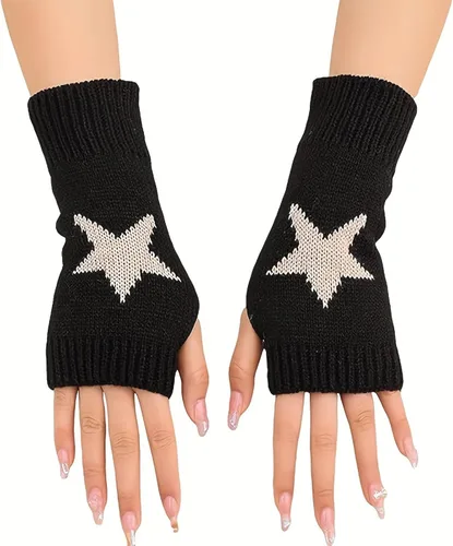 Vista 4 de DKYM 4 piezas calentadores de brazos Y2K guantes sin dedos negros sin dedos para mujer, cálidos Y2K