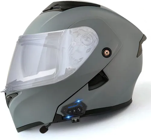 Vista 19 de Casco modular Bluetooth para motocicleta, aprobado por DOT, abatible, de cara completa, integrado, antivaho, doble visera, casco para motocicleta