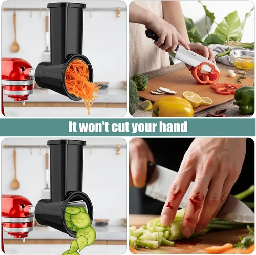 Vista 8 de Accesorio rebanador triturador para batidora de pie Kitchenaid, máquina de ensalada con rebanadora de verduras, fabricante de ensaladas, rebanadoras