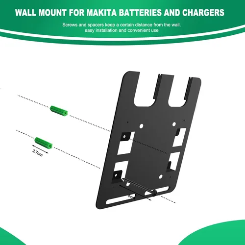 Vista 3 de Soporte de pared para baterías y cargadores Makita, para cargador DC18RC, para batería Makita de 18 V 14.4 V, soporte estable de 2