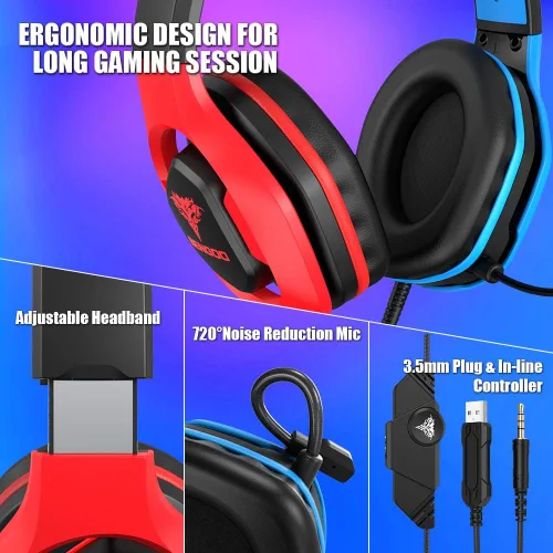 Vista 5 de BENGOO G9500 - Auriculares para juegos para PS4 Xbox One PC Controller auriculares sobre la oreja con micrófono de cancelación de ruido de 720 luz