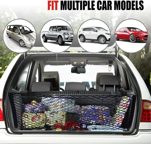 Vista 4 de AWELCRAFT Red de carga trasera para automóvil, red organizadora de almacenamiento elástica ajustable, red de almacenamiento de carga para maletero