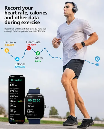 Vista 5 de SOUYIE 2025 Relojes inteligentes para hombres y mujeres, reloj inteligente de 1.85" con voz AI, monitor de frecuencia cardíaca 24/7, rastreador