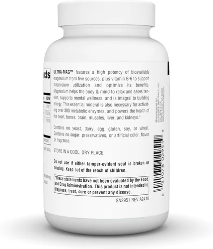 Vista 3 de Source Naturals Ultra-Mag, Suplemento dietético vegano, magnesio biodisponible 5 en 1, relaja los músculos y calma los nervios*, cápsulas veganas