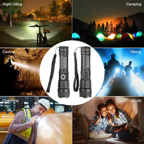 Vista 4 de Pocketman Linterna táctica LED recargable de 2700 lúmenes, portátil y zoomable, resistente al agua IPX5, resistente al agua, con 5 modos, cable USB