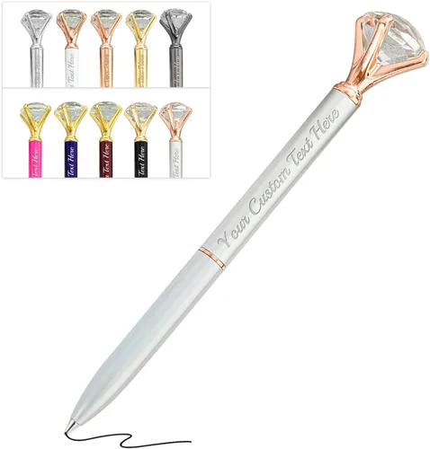 Vista 16 de Bolígrafos de diamante con cristal personalizado con nombre grabado a granel, bolígrafos de metal personalizados, bolígrafos de tinta negra, regalo