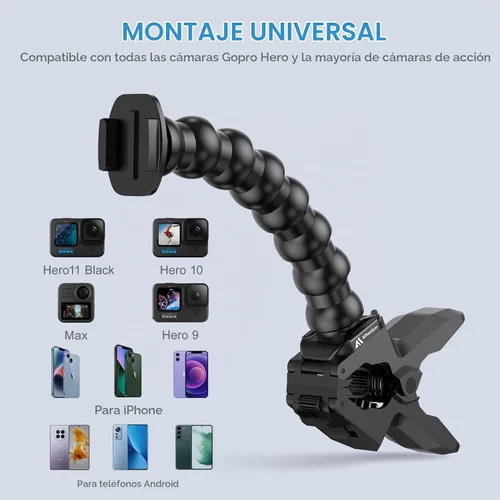 Vista 4 de Soporte de teléfono de cuello de cisne Soporte de clip de abrazadera para teléfono celular para poste de escritorio