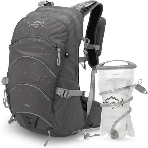 Vista 7 de IX INOXTO Mochila de hidratación de 20 L, mochila impermeable para senderismo, con bolsa de agua de hidratación de 2 litros y cubierta de lluvia