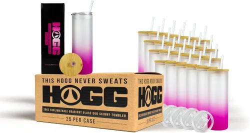 Vista 6 de Hogg Caja de vaso delgada sublimable de vidrio transparente de 20 onzas (paquete de 25) para bricolaje, personalizable, añade logotipo, vinilo