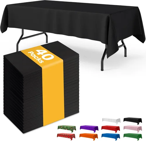 Vista 10 de Niuara Mantel de Mesa Rectangular de Plástico Negro, Paquete de 15, Mantel de 54''×108'' para Mesas de 6 pies, Mantel para Uso Desechable, Cubierta