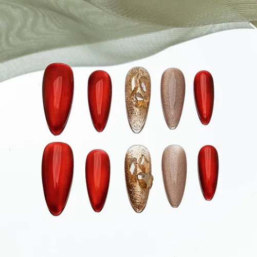 Vista 26 de Sun&Beam Nails Dije hecho a mano de almendra media larga con diseño de diamante de color nude, lindas puntas de uñas postizas, 10 unidades (#99 S)