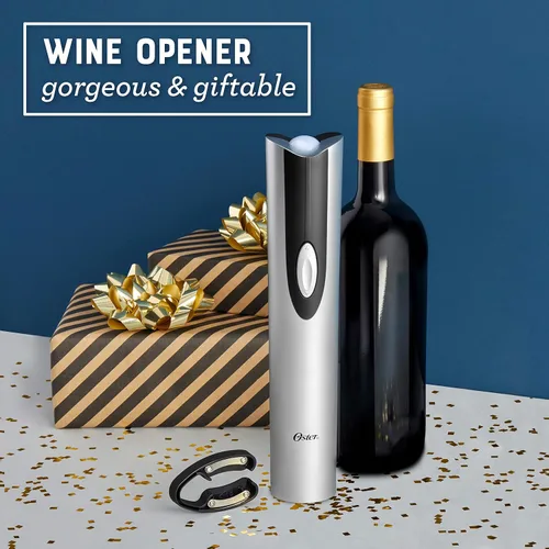 Vista 2 de Abridor eléctrico para botellas de vino de Oster, Plateado