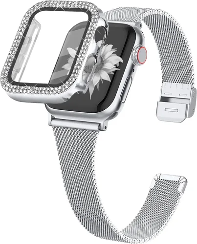 Vista 11 de Joyozy Correa delgada de acero inoxidable compatible con Apple Watch de 1.49, 1.57, 1.61, 1.65, 1.73, 1.77 y 1.81 pulgadas, correa milanesa con Negro