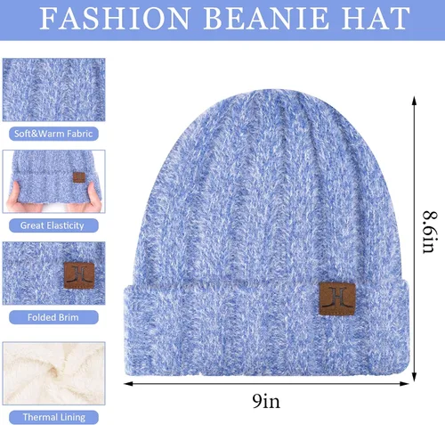 Vista 2 de Conjunto de bufanda de cuello largo para mujer con gorro de punto cálido para invierno con gorro de calavera con forro polar, regalos para mujeres