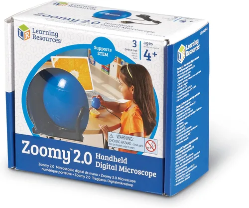 Vista 5 de Learning Resources Zoomy 2.0 Microscopio digital portátil, computadora, proyector o accesorios para pizarra blanca interactiva, azul, a partir de 4