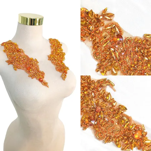 Vista 38 de Parches de cristal hechos a mano con cuentas de encaje de diamantes de imitación para accesorios de ropa de vestir (S1-champán)