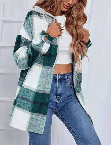 Vista 6 de Kedera Sudadera de franela con capucha para mujer de gran tamaño de manga larga estilo novio chamarras abrigos