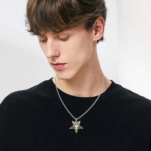 Vista 3 de Colgante de sigil de Baphomet, pentagrama invertido, collar de cabra Baphomet de plata de ley 925, collar de baphomet satánico para hombres