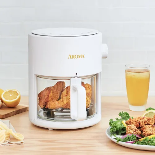 Vista 6 de AROMA® Freidora de aire de vidrio y horno de convección de encimera con potente tecnología 360Crispy™ (3 cuartos), blanco