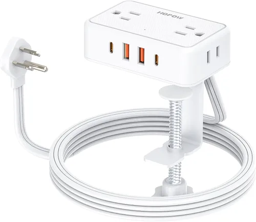 Vista 9 de HOPOW - Cable de extensión de enchufe plano, 4AC y 2A2C, regleta de alimentación de 6 pies para viajes Extension Cord with Multiple Outlets