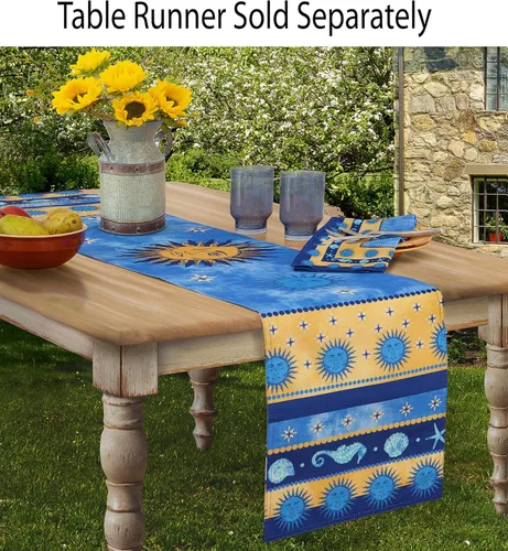 Vista 4 de Home Bargains Plus Juego de 4 manteles individuales de tela mediterránea Blue Sun Tela, resistente a las manchas, resistente al agua, sin arrugas