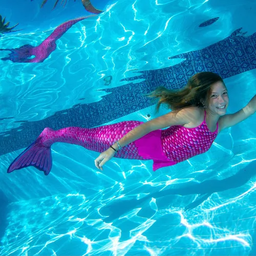 Vista 5 de Fin Fun - Cola de sirena auténtica para niños, resistente al desgaste, para nadar, monoaleta incluida