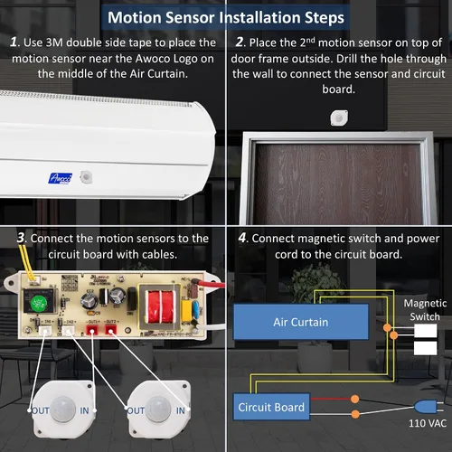 Vista 9 de Awoco Elegant - Cortina de aire interior de 2 velocidades de 25,5 m³/min / 900 CFM con interruptor de puerta magnético de fácil instalación
