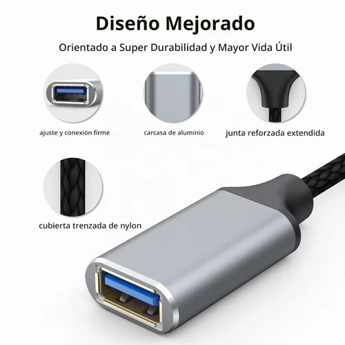 Vista 6 de Cable de extensión USB corto de 6 pulgadas, cable extensor USB A 3.0 macho a hembra trenzado compatible con unidad flash, impresora, cámara, ratón