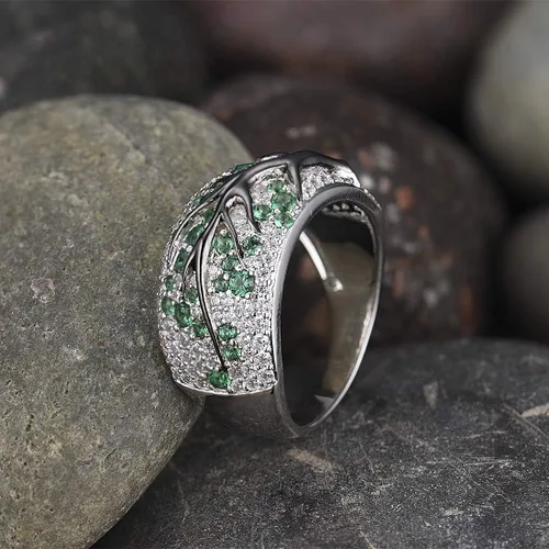 Vista 5 de Santuzza Anillo de plata de ley 925 con circonita cúbica y ramas de árbol para mujer