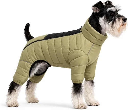 Vista 35 de Suéter para Perro ArmyGreen, Resistente al Viento, Reflectante - Chaqueta de Invierno Dirigible para S, M, L - Cremallera, Tallas Ajustables Verde