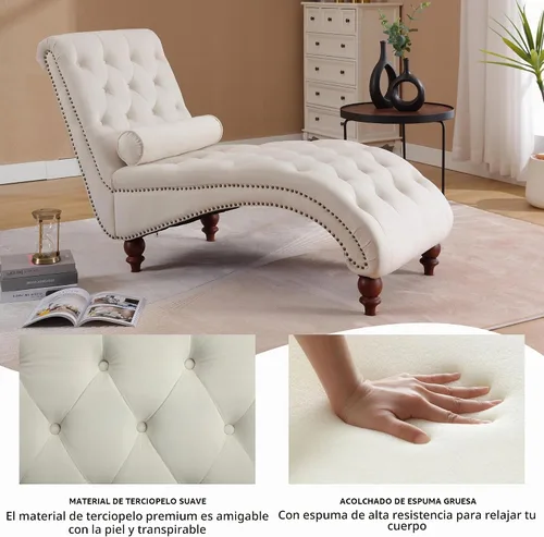 Vista 3 de Tumbona para interiores, sillón con botones para dormitorio Beige