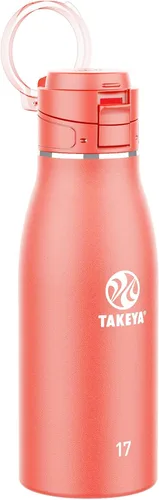 Vista 16 de Takeya Traveler - Taza de café de viaje de acero inoxidable con tapa abatible (17 onzas, rubor), taza aislada a prueba de fugas para café y té