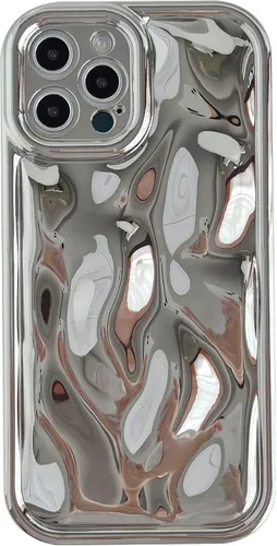 Vista 14 de Caseative Funda para iPhone 12 Pro Max, color negro Suavidad de la galjanoplastia de cromo del patrón de la burbuja del meteorito de la onda