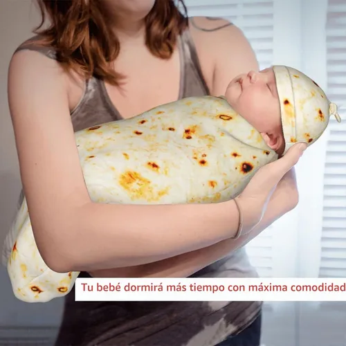 Vista 2 de Burrito Taco Tortilla Manta para recién nacido con juego de gorro, manta suave y elástica, regalo divertido para la ducha de niños y niñas Tortilla