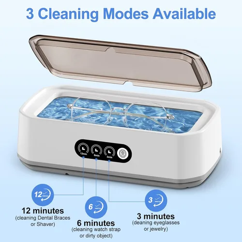Vista 5 de Limpiador ultrasónico para joyas,49KHz Limpiador ultrasónico para joyas, gafas, anillos, bandas de reloj, 3 modos con temporizador digital, 22 oz
