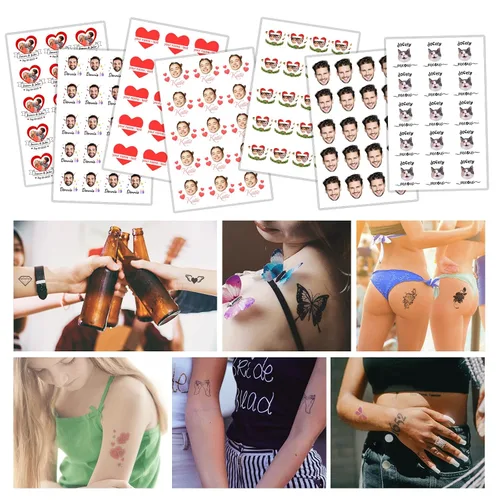 Vista 7 de Tatuajes temporales personalizados con foto y nombre, logotipo personalizado para adultos, niños, mujeres, hombres, regalo de boda, cumpleaños