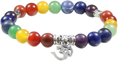 Vista 2 de Om encanto siete poder de curación Chakra Yoga 8mm. Natural abalorio pulsera elástica