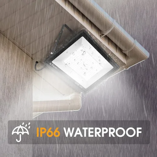 Vista 2 de XYCN Paquete de 4 reflectores LED de 100W, luz de inundación exterior impermeable IP66, luces de seguridad exteriores súper brillantes de 12500LM
